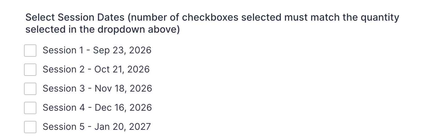 Tick the session date checkboxes