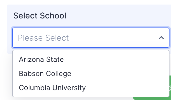 Select your school from the dropdown, then proceed to payment