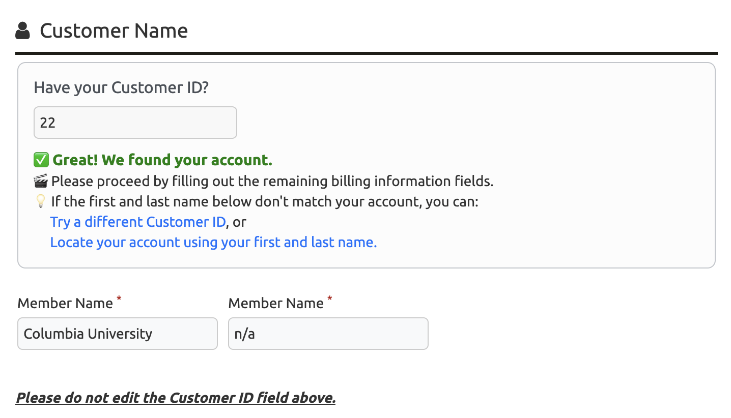 The payment page with your school's Customer ID already filled in